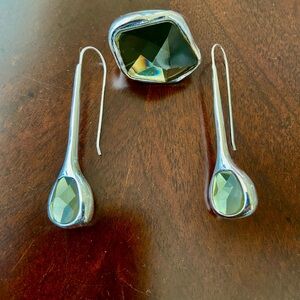 Robert Lee Morris Soho silver tone drop dangle Citrine earrings and ring 7-7,5